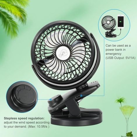 Mini ventilatore da scrivania USB con clip, ventilatore portatile ricaricabile, ventilatore di raffreddamento con rotazione a 360° (1/5)
