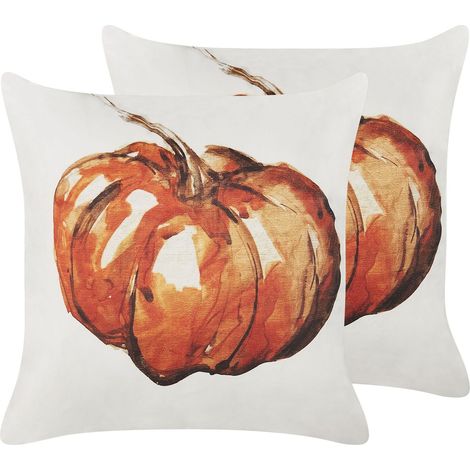 2 Coussins Décoratifs en Velours Motif Citrouille 45 x 45 cm Beige Curbita (1/5)