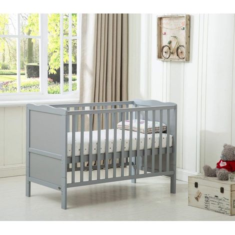 MCC Wooden Baby Cot Bed "Orlando" & Aloe Vera Water repellent Mattress GREY