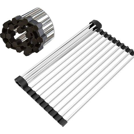 Égouttoir à vaisselle enroulable au-dessus de l'évier de cuisine Égouttoir à vaisselle portable Égouttoir à vaisselle Égouttoir à vaisselle pliable en acier inoxydable (16,9" x 11,8") (1/5)