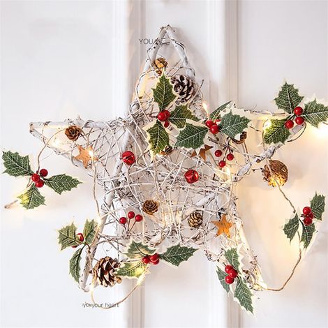 LED-Weihnachtsbeleuchtung, rotes Früchteblatt-Lichterketten-Set aus Kupferdraht für Partys und Weihnachten (1/4)