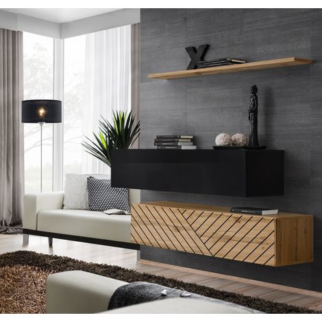 Ensemble de 3 meubles muraux "Switch buffet II" - Beige et Noir - L 130 x H 110 x P 40 cm - Livraison gratuite