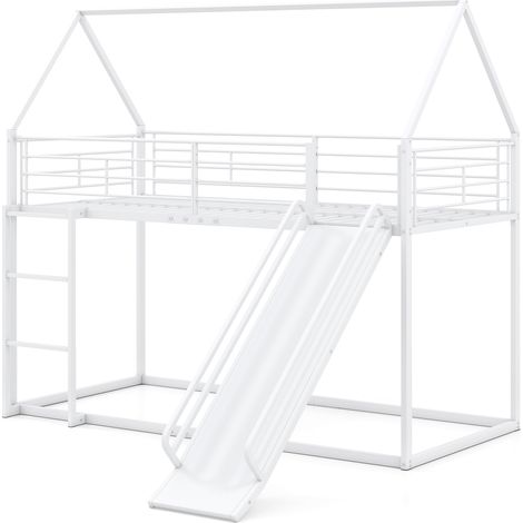 Costway – Lit superposé en forme de maison avec toboggan – Cadre métallique robuste – Barrière de sécurité 31 cm – Dimensions 200 x 90 cm – Espace sous lit 85,5 cm (1/5)