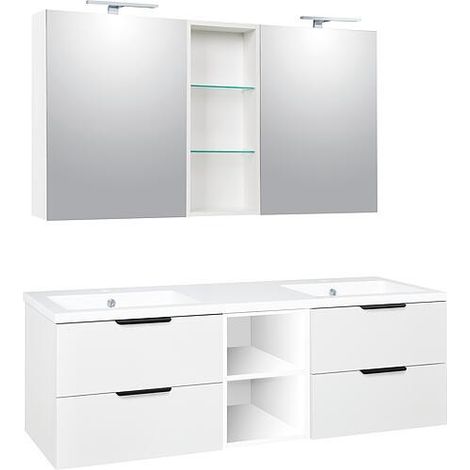 Ensemble meubles de salle de bain LOSSA avec Armoire à glace LED blanc mat et meuble sous vasque, largeur 1550 mm (1/4)