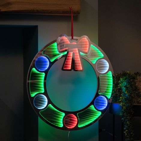 60cm Light up Hanging Christmas Wreath Infinity Mirror with Multi-Coloured LEDs (1/5)