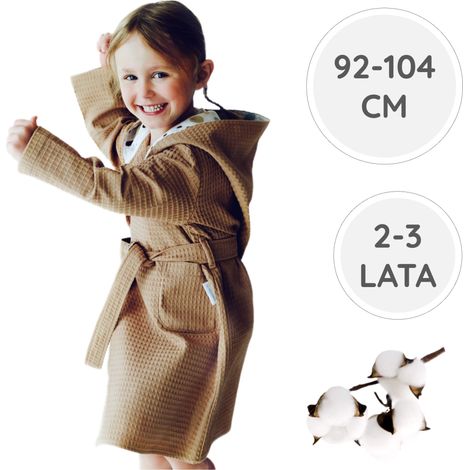 Accappatoio BabyU in cotone, da spiaggia, con tasche, in mussola, con cappuccio, 92-104 cm (1/5)