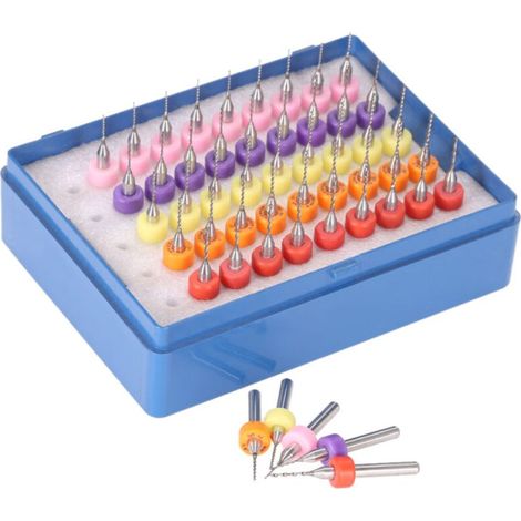 Ensemble de 50 micro-forets en carbure de tungstène (0,5 + 0,6 + 0,7 + 0,8 + 0,9 mm) pour la gravure de circuits imprimés (couleur aléatoire). (1/5)