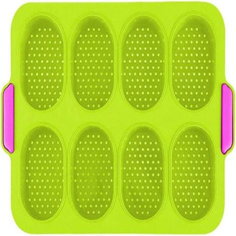 Moule À Pain En Silicone - 8 Pièces - Pour Baguettes Et Petits Pains - Résistant Au Four Micro-Ondes Lave-Vaisselle - Vert Et Noir (1/5)
