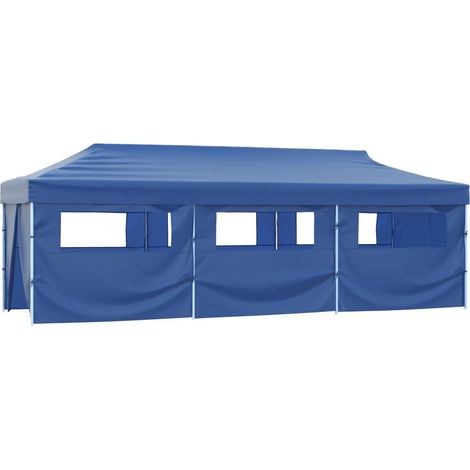 Tente de réception pliable, Pavillon, Pergola, Tente de jardin, avec 8 parois 3x9 m Bleu OIB5191E (1/4)