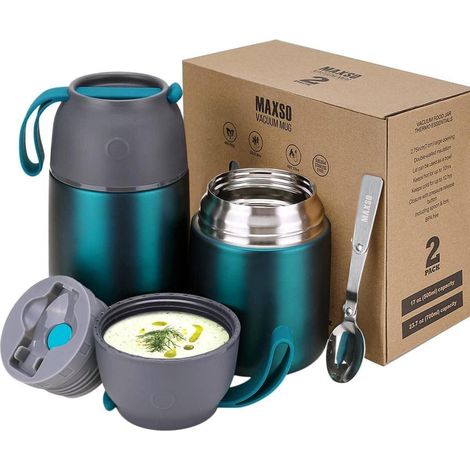 Thermobehälter Edelstahl Warmhaltebecher 500ml 700ml faltbare Löffel Grün (1/5)