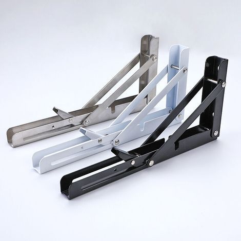 Équerres pliables pour étagères – Lot de 2 supports muraux en acier inoxydable, 350 × 175 mm, finition argentée (1/3)