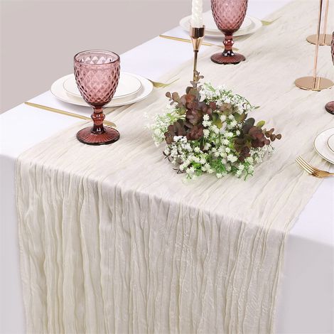 Chemin de table plissé suédois, nappe style bohème balinais, décoration de table rustique pour mariage, ivoire multicolore. Ivoire (1/5)