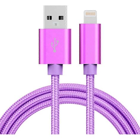 Câble de charge et de synchronisation de données USB Lightning 8 broches 3M 2A à motif tissé, compatible avec iPhone, iPad et iPod (violet) (1/4)
