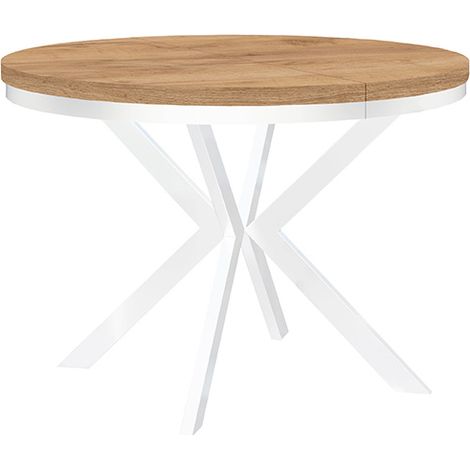 Table de salle à manger ronde extensible ENDIK avec cerclage métallique, diamètre : 100 / 200 cm, couleur :craft or / blanc (1/3)