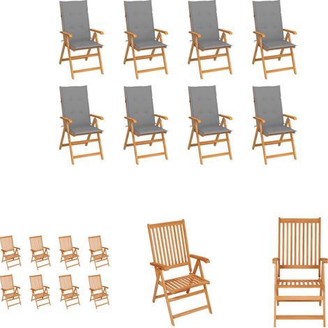 Verstellbare Stühle - vidaXL Verstellbare Gartenstühle mit Auflagen 8 Stk. Massivholz Teak - Gartenstühle mit Kissen (1/5)