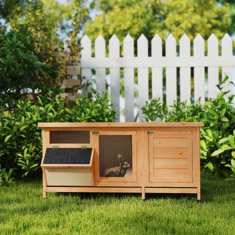 Jaune 112x50x54 cm - Cage à lapin doté de toit en asphalte Portes pliantes avec loquet Plateaux amovibles Alimentation