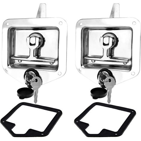 2 set Poignée en T Serrure à Loquet à Came avec Trous de Montage Verrouiller Kit de Couvercle Anti-poussière en Acier inoxydable 304 Pliant RV Camper Camion Remorque Toolbox (1/5)