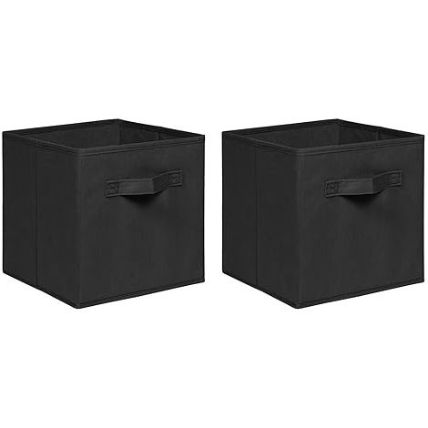Foldable Storage Boxes,Non-Woven Fabric Storage Box Set,Storage Drawers for Cube Storage Unit,26.5x26.5x28 cm (Black, Set of 2)