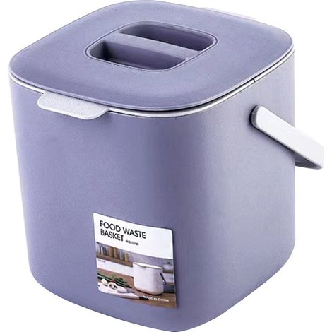 Poubelle de bureau amovible avec séparation humide/sec, petite corbeille portable à couvercle et poignée pour voiture, cuisine, chambre, gris clair (1/5)