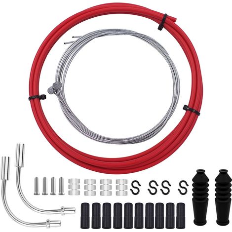 Set de Cable de Frein Vélo - Kit de Gaines de Câbles de Frein de Vélo de Montagne - Kit de Remplacement de Câble de Frein et Boîtier (Rouge) (1/5)