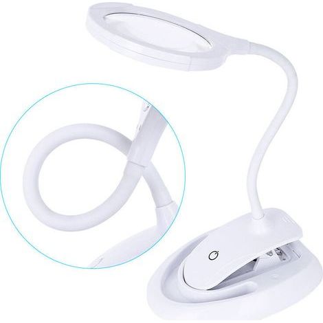 Lupa de iluminación con luz, lámpara lupa 5X 10X con soporte y pinza, lámpara lupa de escritorio recargable con brillo ajustable para trabajos de cerca y lectura (1/4)