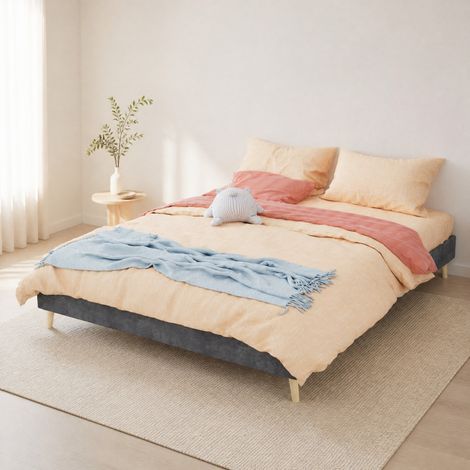 Struttura letto 160x200 cm, design moderno, base stabile, montaggio rapido, tessuto e metallo grigio (1/5)
