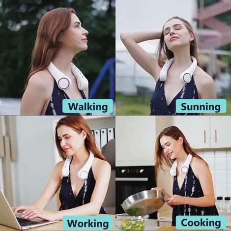 Lüfterloser Nackenventilator – Bunte LED-Beleuchtung – Extrem leise – USB-aufladbar – Freihändiger, persönlicher Ventilator für draußen – Ideal zum Lernen und Entspannen – Dunkelblau (1/5)
