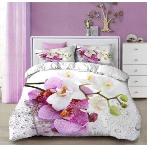Housse de couette 220x240cm – Microfibre antibactérien – Impression 3D orchidée papillon – 2 taies d'oreiller 50x75cm (1/5)