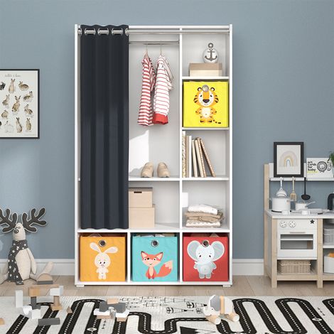 Guardaroba per bambini Luigi, Bianco, 105.8 x 178.1 cm Con scatole pieghevoli (colorate), Vicco