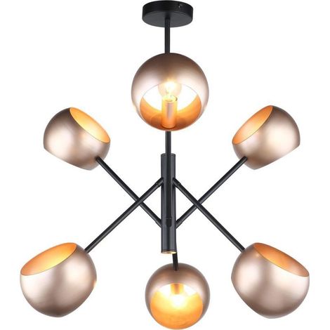 Italux Cavazza - Pendente a sospensione moderno nero, oro a 6 luci con paralume zloty, attacco E14 (1/2)