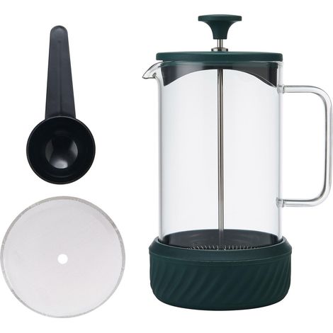 La Cafetière - Cafetera Zero con capacidad para 8 tazas, prensa francesa resistente al calor, mango de vidrio y base de silicona extraíble, fácil de limpiar, color verde, regalo para amantes del café
