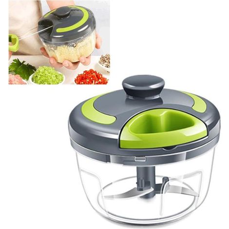 Prensa de ajos de 500 ml - Mini prensa de ajos manual - 3 cuchillas de acero inoxidable - Cuchillas de repuesto incluidas - Base antideslizante - Ideal para picar, moler y mezclar ajo - Verde