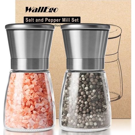 - Macinapepe - Macinasale - Acciaio inox e vetro - Macina in ceramica regolabile - Per cucina e tavolo - Argento e trasparente - 18x5cm (1/5)
