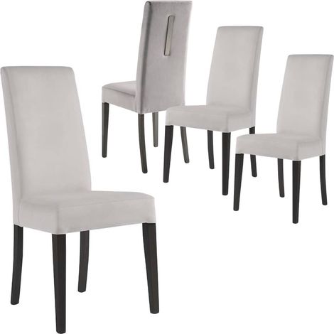 GUEDA - Lot de 4 Chaises Suédine Grise Détail Argenté et Bois Anthracite (1/5)