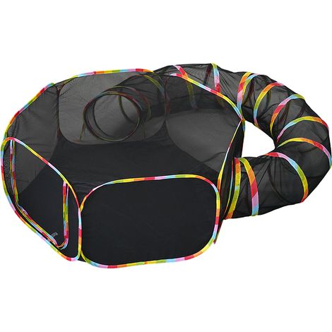 Enclos extérieur pour chat, parc pliable pour animaux de compagnie, avec rayures colorées, Tunnel Portable pour chiens d'intérieur, chats et petits animaux (1/5)