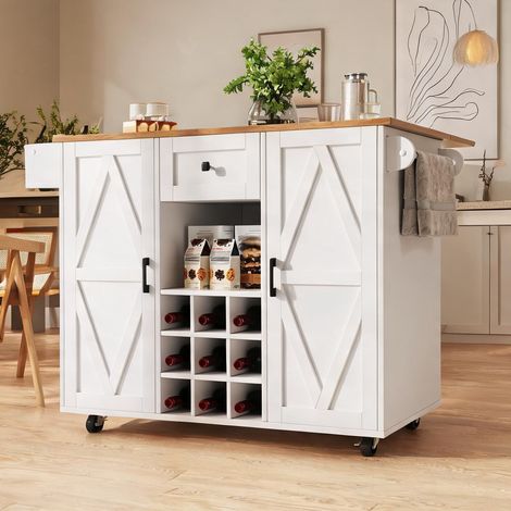 Îlot de cuisine blanc fonctionnel avec plan rabattable en MDF (1/5)