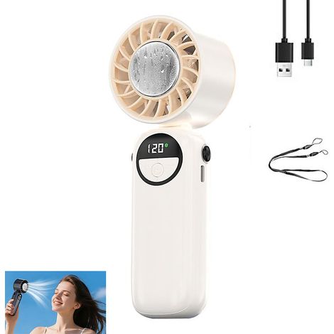 Lot de 2 ventilateurs portatifs Turbo , 6 vitesses de ventilation, rechargeable USB-C, design pliable , Idéal pour bureau (Blanc) (1/5)