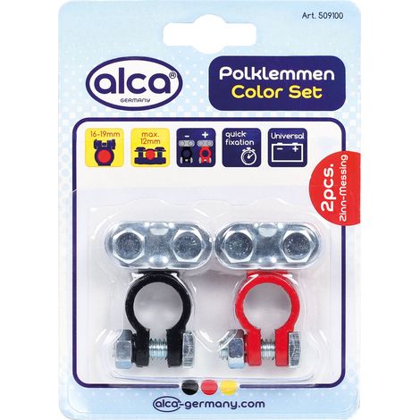 alca® Batterie-Polklemmen Set 2 St. rot/schwarz 6/12 Volt Autobatterie Klemme Batteriepoladapter Anschlussklemme Batteriepolklemme Batterie