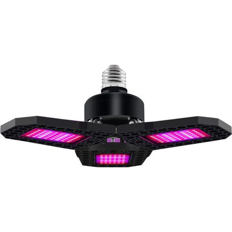 Lámpara LED deformable para el cultivo de plantas con 3 paneles flexibles de 90°, cabezal E27, capacidad para 108 plantas y espectro rojo y azul. (1/4)
