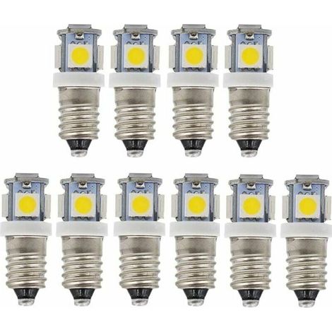 Ampoules LED E10 9 V blanc froid 5SMD 0,5 W (blanc froid, 9 V) Lot de 10 (1/5)