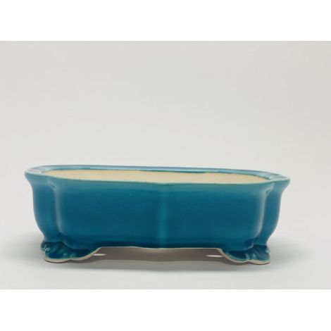 Pot à Bonsaï Émaillé Vert Floral avec Trous de Drainage et Ligature 24 x 16 x 9 cm - PANGIVO (1/5)