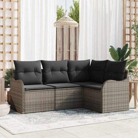 Salon de jardin modulable 4 pièces avec rangement en polyrotin gris pour extérieur - PANGIVO (1/5)
