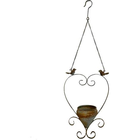Mangeoire cœur oiseau à suspendre 26x13x78cm