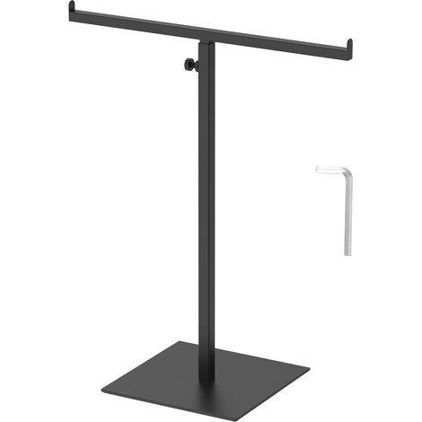 T-förmiger, verstellbarer Handtaschenständer aus Metall mit Doppelhaken, geeignet zum Aufhängen langer Halsketten. (1/5)