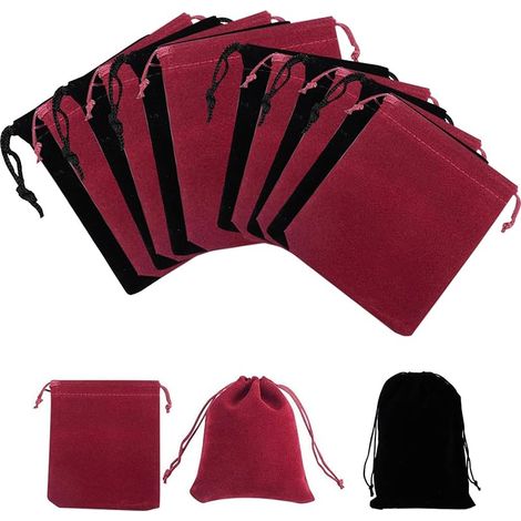 Petits Sacs Cadeaux avec Cordon, 12 Pochon Bijoux Cadeaux en Velours, Petit Sachet Pochette Bijoux Pochette Cadeau Noel Saint Valentin Sacs RangementReutilisable, 10 x 8 cm, 7 x 5 cm, Noir, Bordeaux