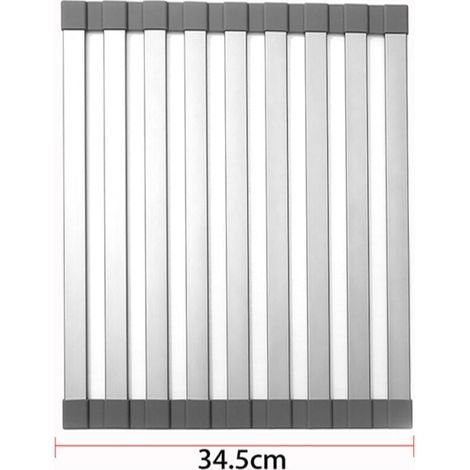 Égouttoir à Vaisselle Enroulable Aluminium Pliable Couvercle Évier Accessoire Cuisine 48x34.5 cm (1/4)