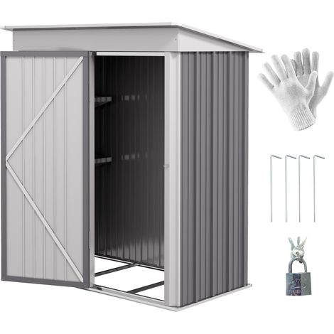 Metal Garden Shed, Outdoor Lean-to Shed for Tool Motor Bike, with Adjustable Shelf, Lock, Gloves, 5'x3'x6', Grey