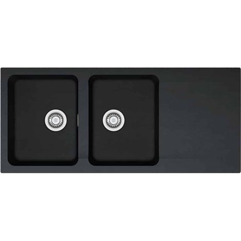 Franke – Évier 2 bacs Tectonite 1160x510mm – Finition carbone – Vidage gain de place avec bondes inox – Trop plein discret et esthétique