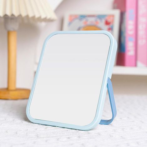 Specchio da scrivania da 6,7 pollici, specchio da bagno, specchio per il trucco con 1 foro per appenderlo, 1 specchio da viaggio per il trucco con supporto a forma di U per toletta e tavolo da trucco.