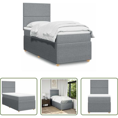 vidaXL Taschenfedern -  Boxspringbett mit Matratze Hellgrau 100x200 cm Stoff (1/5)
